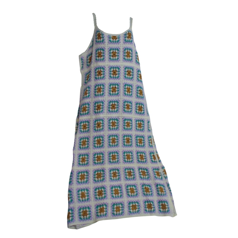India Boutique Crochet Granny‎ Square Maxi Dress Purple Green Boho 88747 NEW
